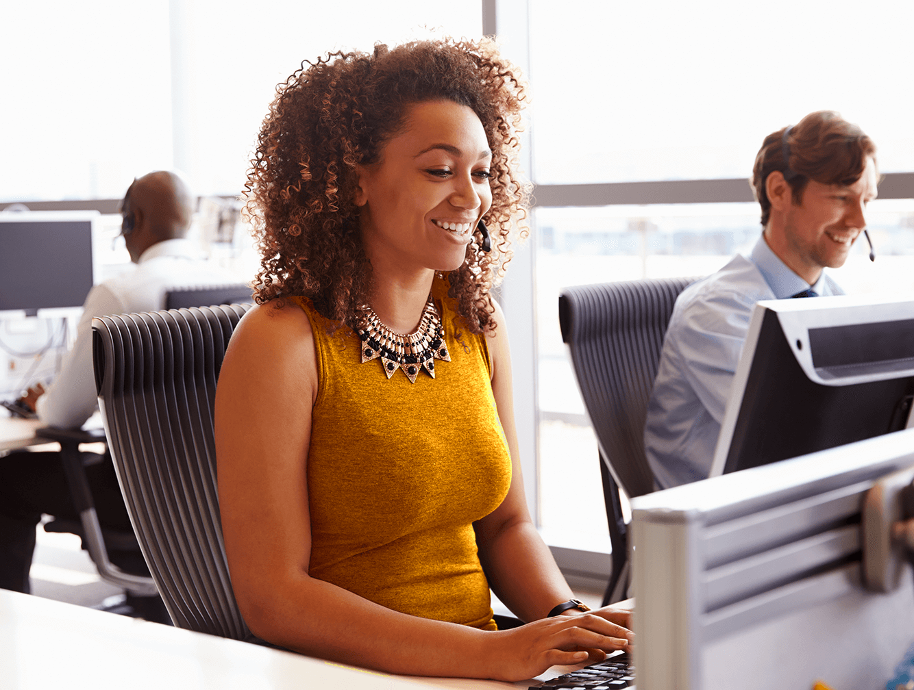 Customer service agent working on computer