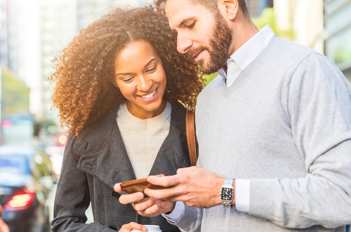 couple looking at phone