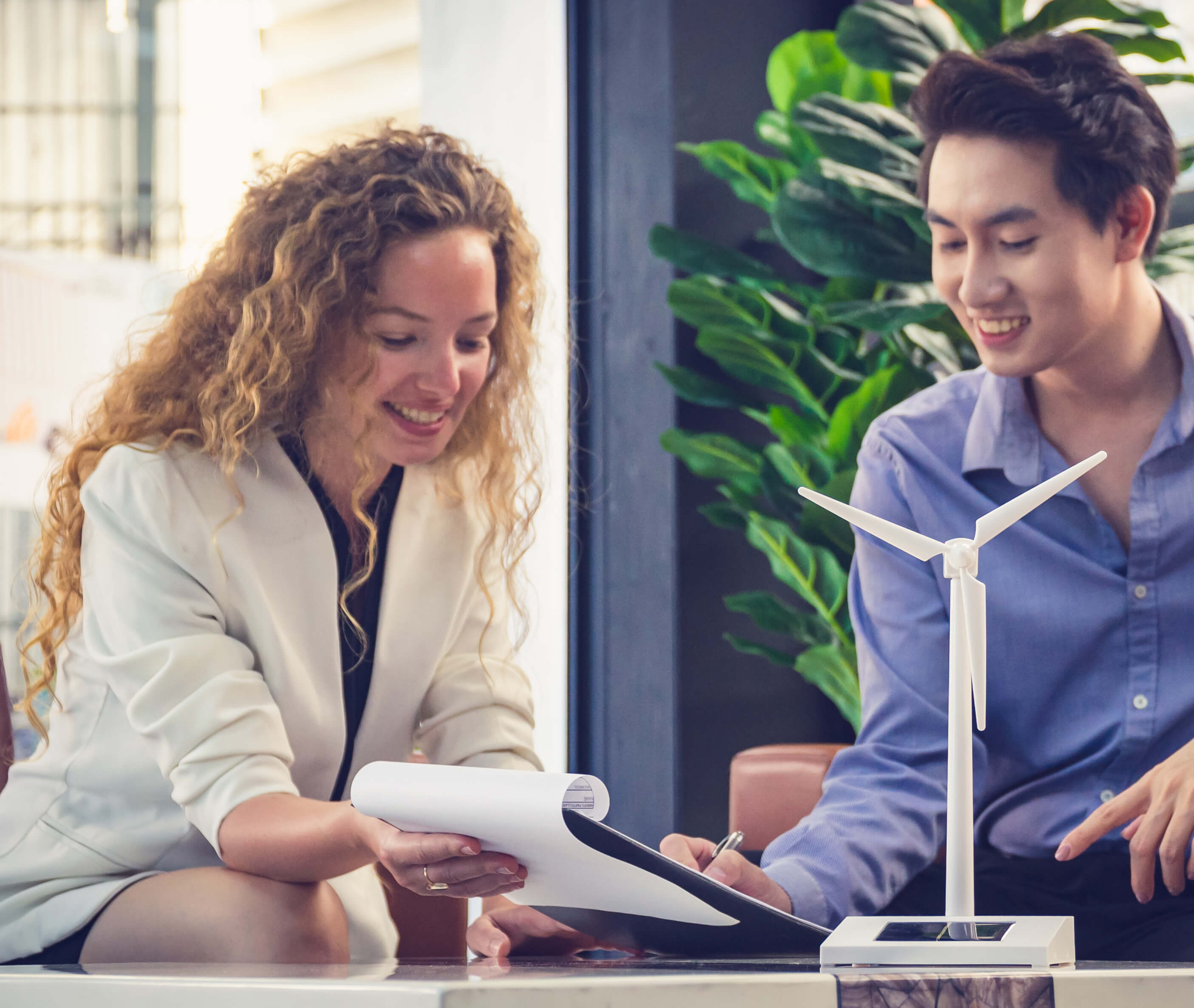 Customer service representative helping client